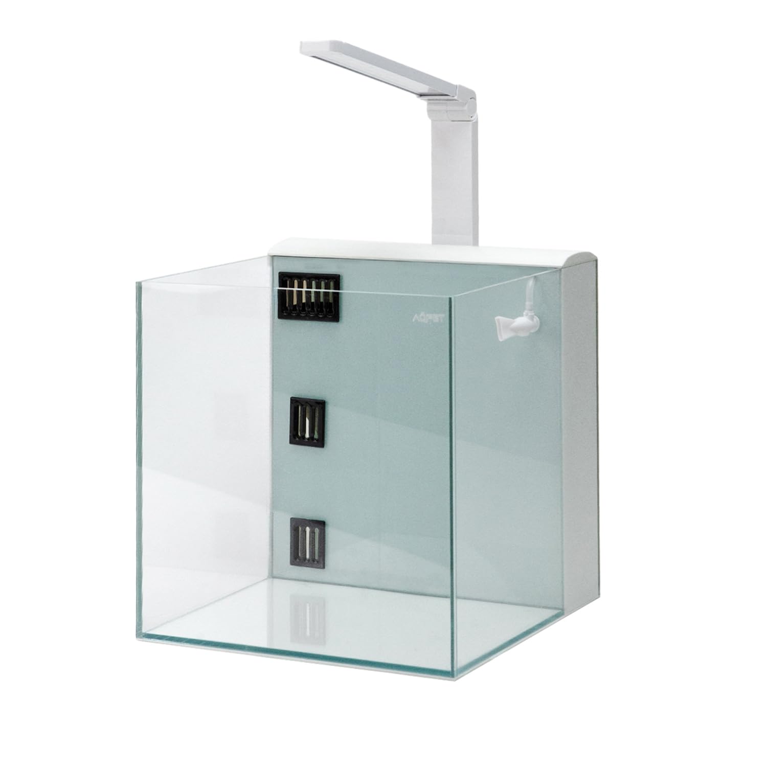Aqpet Acquario Completo Kubic Rear 50x50x50 cm in Vetro Extrachiaro con Filtro Posteriore Integrato e Luce LED 16W – Vasca Cubica 125 L per Acquari Dolce e Marino – Design Moderno (Bianco)
