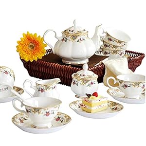 15 Pieces Tea Sets for Adults with Teapot Afternoon Tea Set Bone China Coffee Cup and Saucer Sugar Bowl and Milk Jug Gift for Wedding