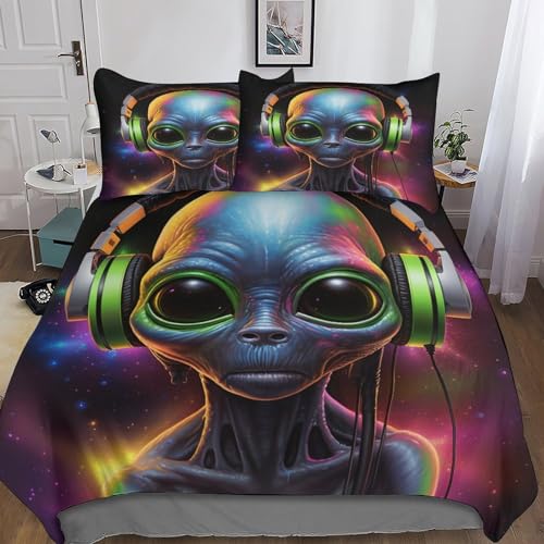 Skull Alien,Space Monsters Juego De Funda De Y Almohada Edredón Para Jóvenes Y Adultos,Kids Galaxy...