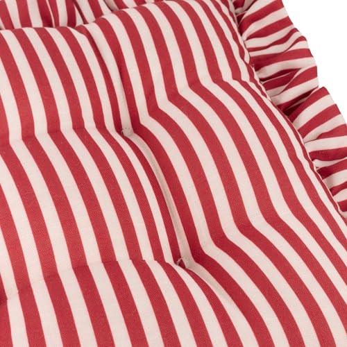 Wylder Millie Ruffle Seat Pads – Pack of 2 – Heritage Stripe Indoor Outdoor Dining & Patio Chair Cushions with Ties (Red - 40x40cm) - Image 3