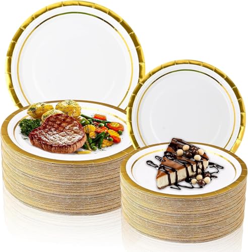 Malloom Lot de 100 assiettes en carton à bord doré - 18 cm et 23 cm - Vaisselle jetable en papier pour remise de diplôme, anniversaire, Saint-Valentin, pendaison de crémaillère - 50 invités Malloom Lot de 100 assiettes en carton à bord doré - 18 cm et 23 cm - Vaisselle jetable en papier pour remise de diplôme, anniversaire, Saint-Valentin, pendaison de crémaillère - 50 invités