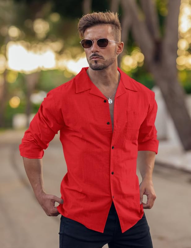 Image of Combo of Men's Casual Cotton Blend Shirt || Long Sleeve Button Down with Spread Collar | Lightweight Breathable Fabric | Stylish Solid Shirt for Beach, Office & Everyday Wear Pack of 2