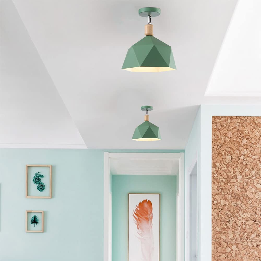 Mengjay Lampadario Da Soffitto Creativa Paralume Plafoniere interne Luci, in metallo Moderno,Industriale Nordico Retro (Verde)