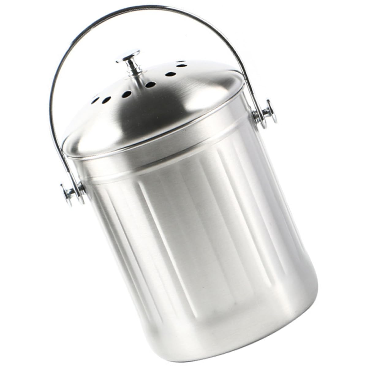 OSALADI Küchen Mülleimer aus Edelstahl mit Deckel und Aktivkohlefilter, geruchsdichter Kompostbehälter für Bioabfall, kompakt für Innenräume, 2,8 Liter
