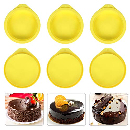 Silicone Cake Molds 4 Inch Round Cake Pans DIY Rainbow Layer Cakes Baking Mold Silicone Baking Pan Set for Cake Pancake Taco Shell Pizza Crust Omelet Frittata and Resin Craft, Set of 6, Yellow