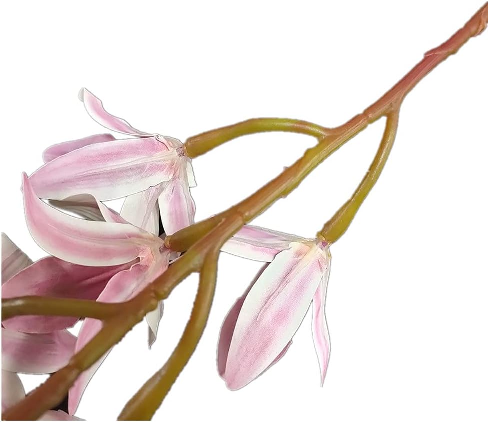 5pcs Artificial Real Touch Cymbidium Orchid Flowers 9 Heads PU Southeast Asia Phalaenopsis Butterfly Orchid (pale pink)
