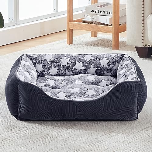 FURTIME Hundebett Kleine Hunde, Hundekorb Waschbar Hundekörbchen rutschfeste, Hundebetten Flauschig Hundematratze mit Erhöhte Ränder Weiches, Hundesofa für Hunde Katze, Schwarz/Sterne, 51x48x18cm