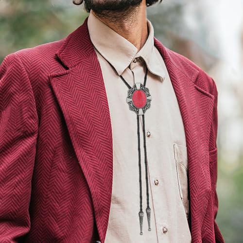 Image of HUABOLA CALYN Native American Bolo tie Rodeo Cowboy Leather Necktie Western Bolo ties for Men Women Necktie for Concert Fans