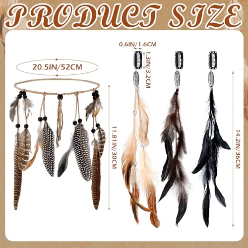 Xunyee BE-XUNYEE-604 4 Pack Halloween Feather Hair Clips Boho Feather Headband Hippie Hair Extensions thumb #4