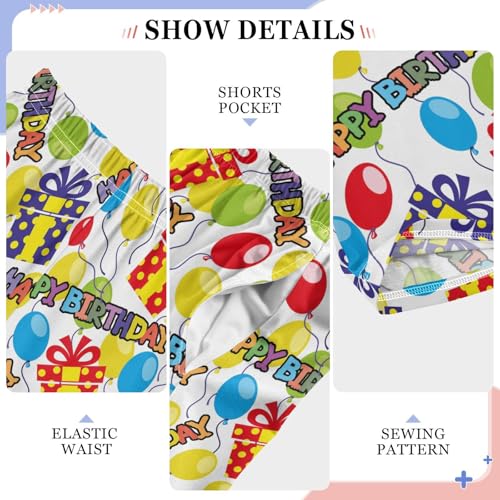 ZZXXB Happy Birthday Colorful Balloon Boys Long Pants Soft Trousers Elastic Waist Kids Lounge Bottoms with Pockets S-XL4