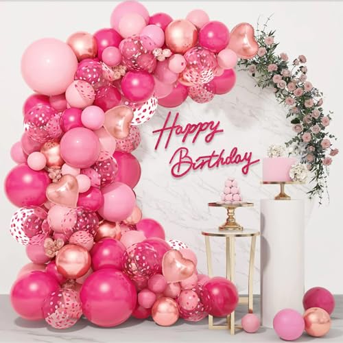Image of TONIFUL Happy Birthday Sign for Backdrop - Glitter Hot Pink Felt Banner - Includes Dot Glue - Perfect for Birthday Party Backdrop,Wall Decor,Balloon Arch,Photo Background
