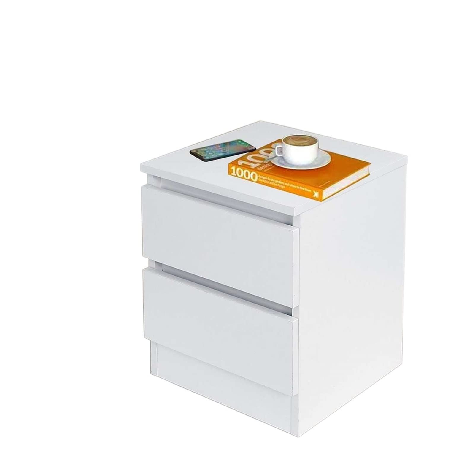 BHGFYXBS Bedside Cabinets Bedside Table Cabinet Nightstand With 2 Storage Drawerswooden White Modern Bedroom Bedroom Furniture Bedside Tables Bed Side Tables