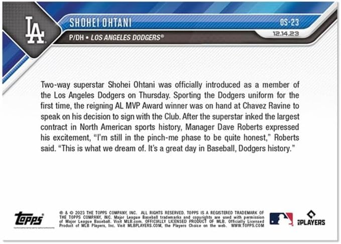 Amazon.co.jp: Topps now OS-23 大谷翔平 ドジャース 入団会見記念