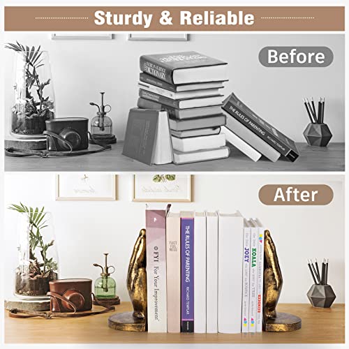 Book Ends to Hold Books Heavy Duty - Book Ends for Shelves, MXARLTR Decorative Bookends for Heavy Books with Anti-Slip Base Book Stopper for Home Office Meditation Yoga Room Decor (Antique Brass)