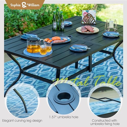 Image of Sophia & William Patio Dining Set for 6 w /Swivel Textilene Chairs, Brown | 60 inchx 38 inch outdoor table and chairs, all-weather E-coating metal frame & mesh fabric. Suitable for deck, garden, poolside