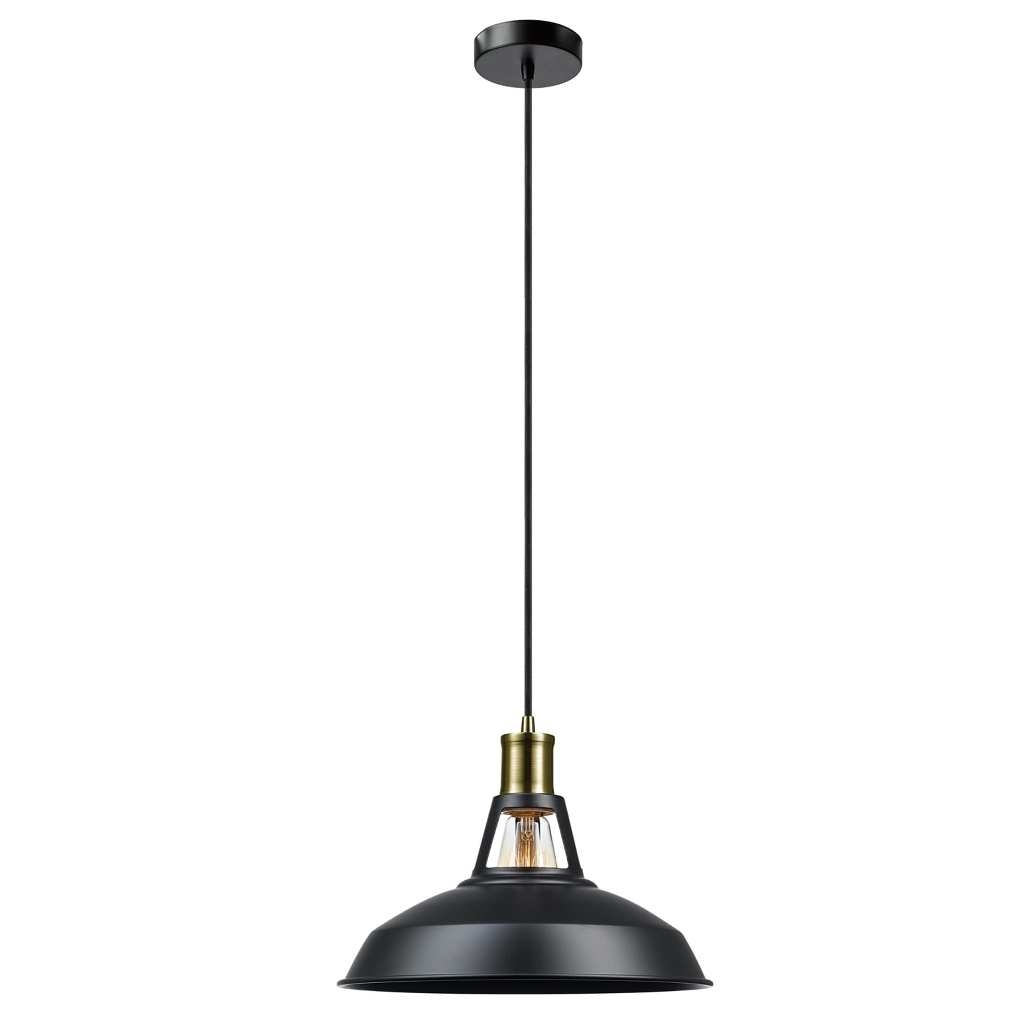 Globe Electric Cleverly Exposed Robin 1-Light Plug-in or Hardwire Pendant, Satin Finish, Antique Brass Accents, 15ft Black Woven Fabric Cord, in-Line On/Off Rocker Switch 65712, 180",Satin Black