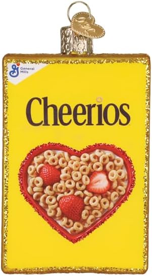 Old World Christmas Cheerios Cereal Box Glass Blown Ornament for Christmas Tree, Handcrafted Holiday Decoration, Kitchen Collection