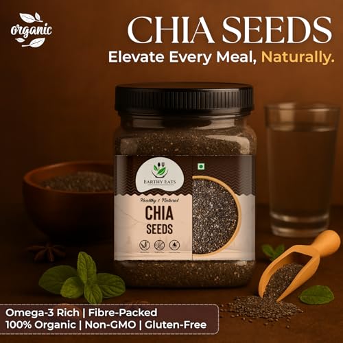 Image of Earthy Eats Chia Seeds 1KG for Eating | Rich in Calcium, Protein & Fibre | Whole Chia for Smoothies, Salads, Baking & Cooking | Ideal for Kitchen Pantry & Everyday Use | Jar Pack Of 1