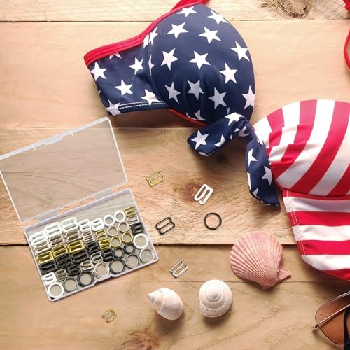 WILLBOND 240 Pcs Swimsuit Bra Strap Hooks Bra Strap Slide Rings Replacement Slider for Swimsuit Tops and Lingerie, 3 Styles, 2 Sizes4