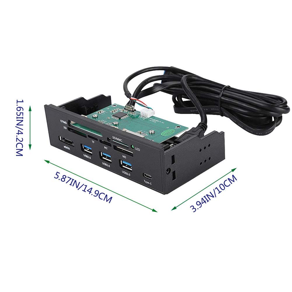 143 Lector de Tarjetas Interno de Panel Frontal de PC de 5,25 ", Panel multifunción Lector de Tarjetas Interno Panel de Control Puerto USB 3.0, Soporte M2, MSO, SD, MS, XD, Tarjeta CF de 64G