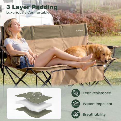 Image of SUNNYFEEL 3 Person Camping Chair Oversized Loveseat for Adults