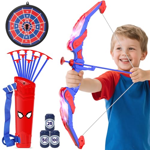 Joozmui Bow and Arrow Set Kids with LED Lighting Boys Toys Age 3 4 5 6 7 8 9 10 11 12 Kids Garden Toys for 3-12 Year Old Boys Including Bow Quiver 10 Arrows Hanging Target and 3 Score Targets