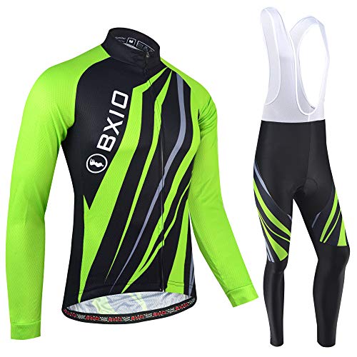 BXIO Jersey de Ciclismo de Invierno para Hombres, Ropa de otoño de Bicicleta con Cremallera Completa Ropa de Ciclismo MTB de Manga Larga y Culotte 185 (Winter Type(Long Jerseys and Bib Tights), 4XL)