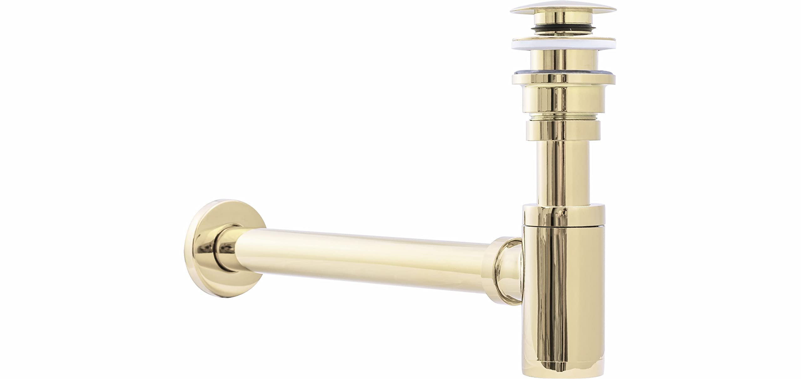 VBChome Sifón de lavabo + Click Clack Gold universal para un lavabo con rebosadero sin rebosadero, diseño elegante, sifón de botella de alta calidad, montaje fácil y rápido