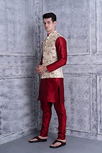 Image of Uri and MacKenzie Men's Silk Blend Kurta Pyjama with Stylish Embroidered Ethnic Jacket