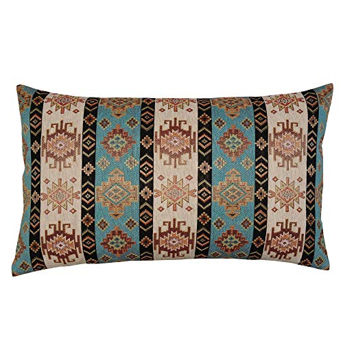 pillowerus Tapiz Gobelin Turquesa Crema 35,5 x 60,9 cm Funda de almohada Lumbar, funda de cojín étnico con patrón Kilim, decorativa para decoración del hogar, sofá, porche, patio, asiento de ventana