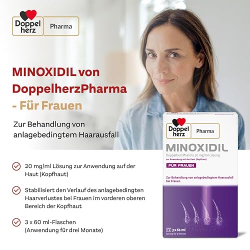 2. Bild von Minoxidil DoppelherzPharma 20mg/ml (2%) Lösung zur Anwendung auf der Haut (Kopfhaut) – Arzneimittel zur Behandlung von anlagebedingtem Haarausfall bei Frauen (3x 60ml)