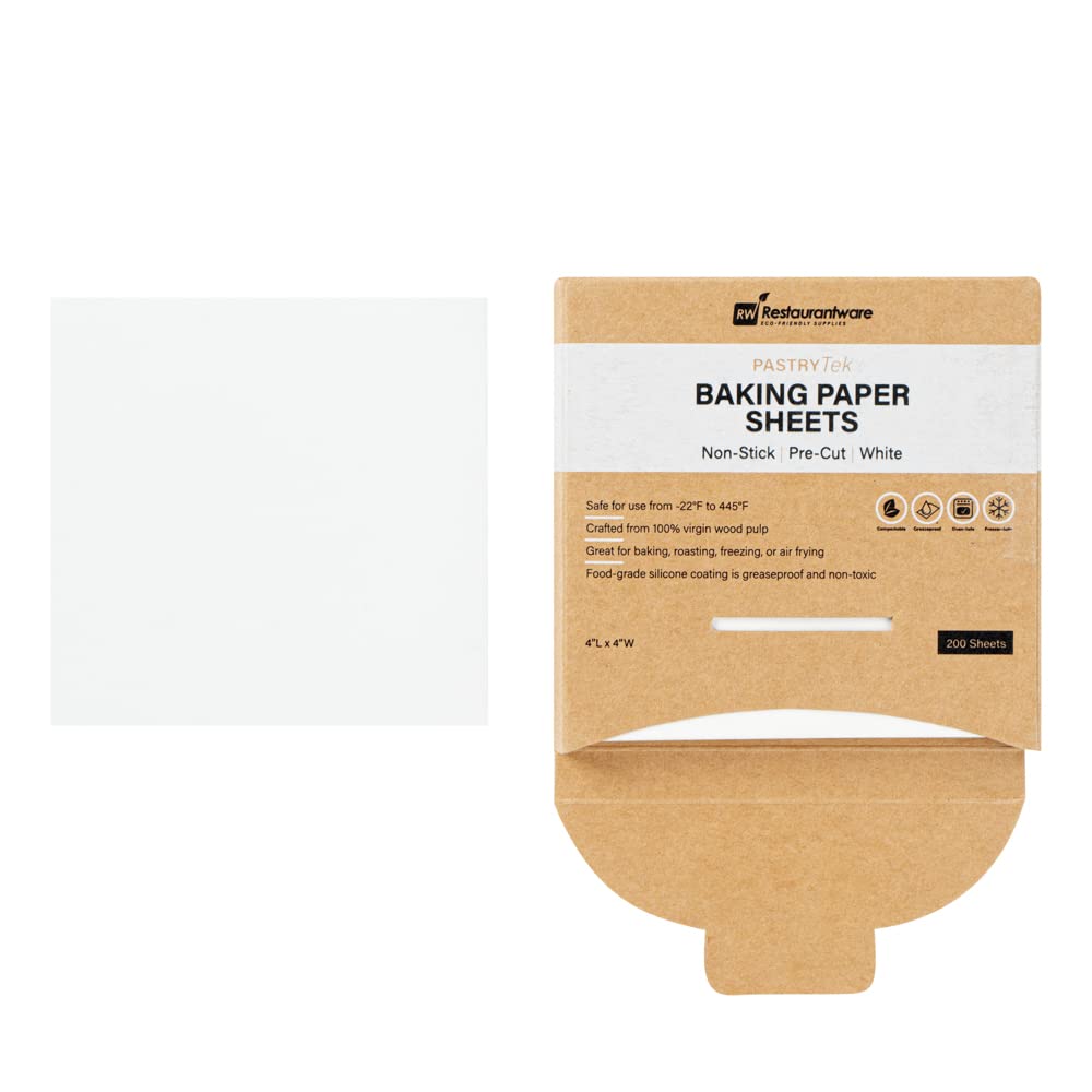 Pastry Tek - Hoja de papel para hornear de papel blanco, precortada, recubierta de silicona, 4 x 4 pulgadas, caja de 1000 unidades