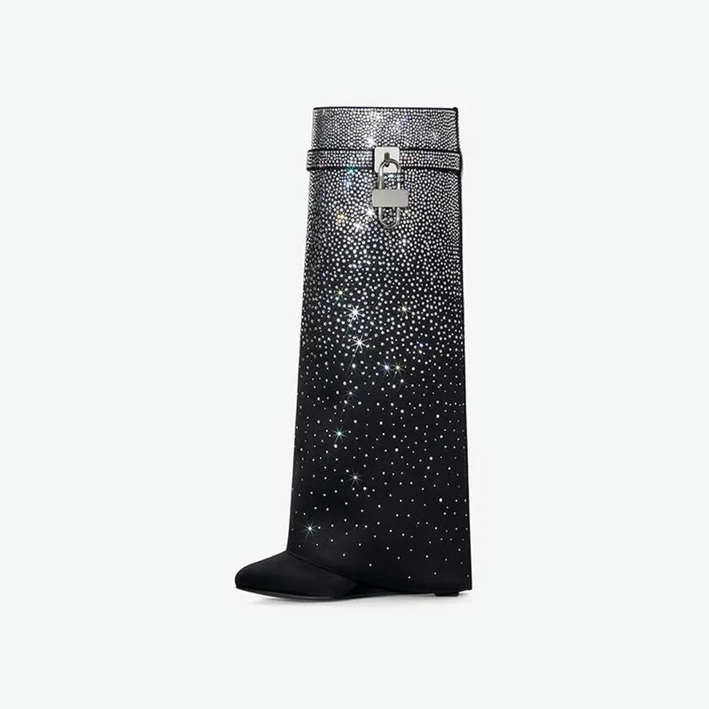 ZBDZSW - Stivali da donna a testa tonda ultra alta con pantaloni alti e maniche lunghe, decorazione a diamante, lunghezza al ginocchio