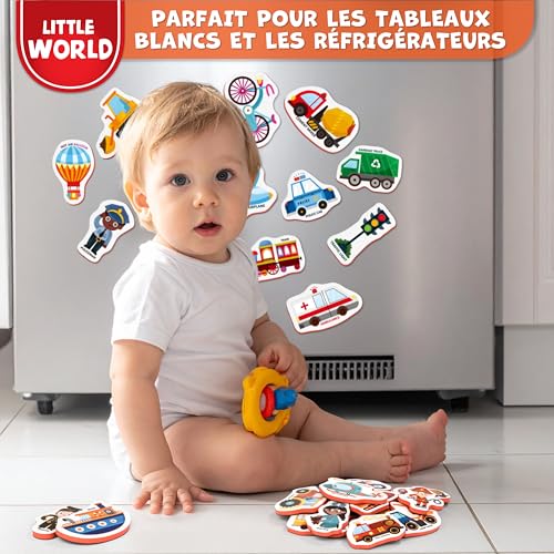 Little World 25 Aimants Enfant en Mousse pour Réfrigérateur, Véhicules Magnétiques, Magnets Frigo Enfant Sûrs et Non Toxiques, Imperméables, avec Boîte Cadeau, pour Bébés et Enfants 1–3 Ans – vue 3