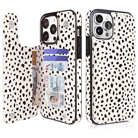 uCOLOR Compatible with iPhone 13 Pro Max Wallet Case with Card Holder, Folio Flip PU Leather Kickstand Double Magnetic Clasp and RFID Blocking Cover 13 PM 6.7"(Almond Latte Polka Dot) Cover