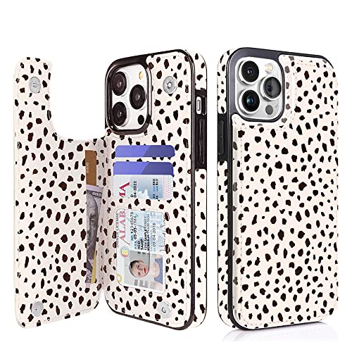 Image of uCOLOR Compatible with iPhone 13 Pro Max 6.7 inch Wallet Case with Card Holder Slot Folio Flip PU Leather Kickstand Double Magnetic Clasp and RFID Blocking Design Cover 13PM 6.7 Inch (Almond Latte Polka)