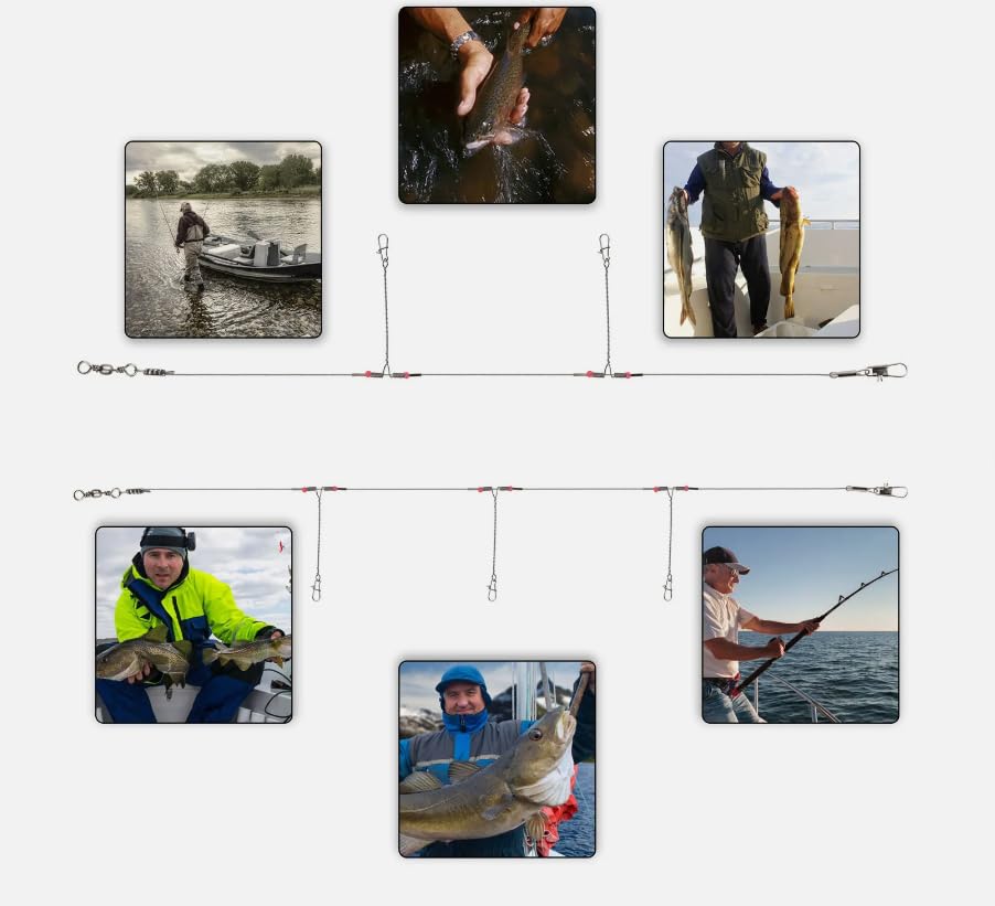 10 cuerdas de pesca con 2 y 3 brazos, 40cm, acero inoxidable miniatura 7