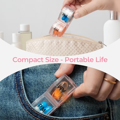 Image of Colorwing Monthly Pill Organizer 2 Times a Day,Compact Pill Case (Pink) | Ultra-Compact, Pocket-Sized, Ultra-Light, Featherweight, Monthly Tracking, Daily Dose, Detachable Lid, Easy-Clean, BPA-Free