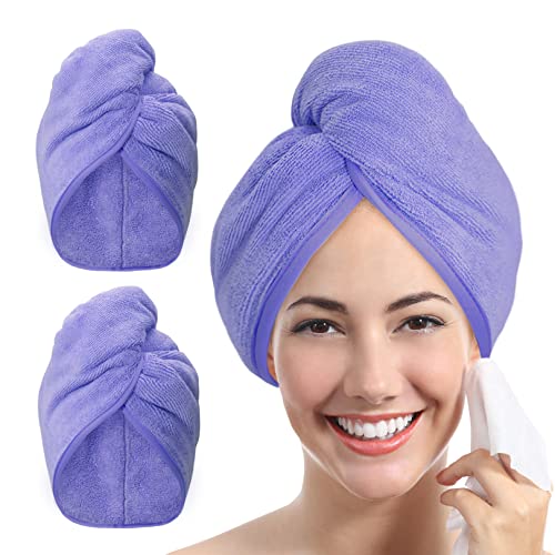 YoulerTex Microfiber Hair Towel Hair Wrap: 2 Pack 10X26 Hair Dryer Towels for Women Absorbent Turban Twist Drying Shower Cap Curly Hair Products for Hair Care Hair Accessories (08 Lilac Purple)