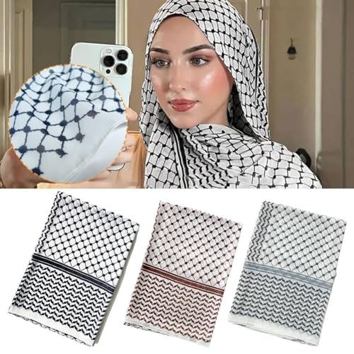 Palestine Scarf Arab Keffiyeh,Muslim Women's Chiffon Hijab Shawl Printed,Keffiyeh Arab Unisex Scarves 28 * 71inches (Grey, onesize)4