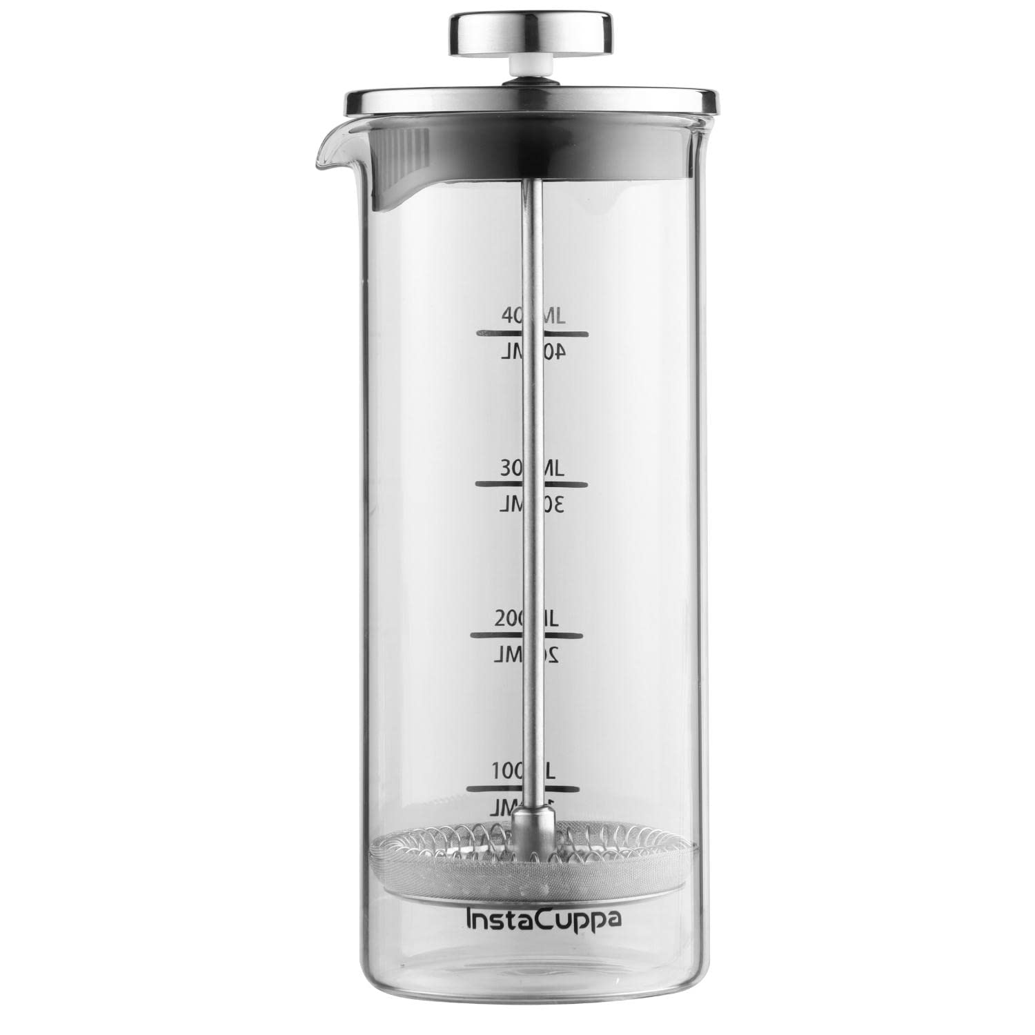 InstaCuppa Manual Milk Frother with Premium Grade Borosilicate Glass, Measurement Markings, Dual Layer Stainless Steel Mesh Plunger, Includes Neoprene Sleeve for Protection, Cleaning Brush, 450 ML-image-43