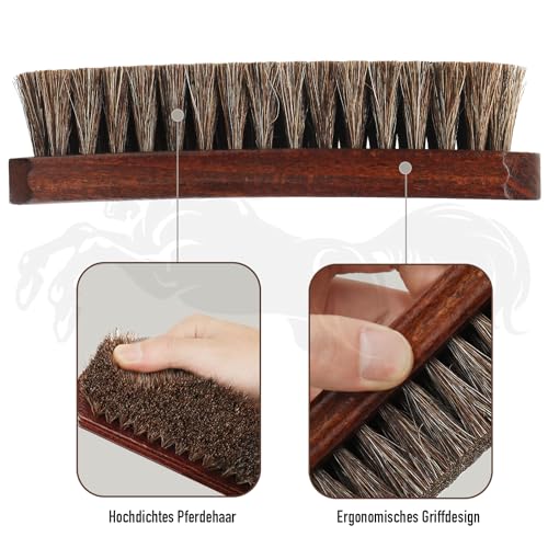 100% Pferdehaar Bürste Professionelle Premium Schuhbürste/Lederbürste mit gebogenem Holzgriff für optimalen Halt.Ideal für Lederschuhe,Stiefel,Mäntel,Schuhpflege.Weiches Pferdehaar für Lederpolitur
