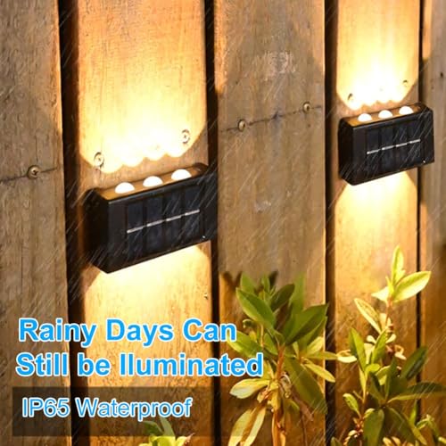 Flintronic 6 Pack Solar Wall Lights, Adjustable Solar LED Lamps with 6 Warm Lights, Up and Down Outdoor LED Lighting, IP65 Waterproof - Image 4