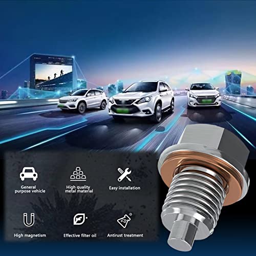 Qodolsi 1 Pack M12X1.75 Oil Drain Plug, Stainless Steel Sump Drain Nut Bolt, With 5 Copper Crush Washer Anti Leakage, For Most Cars Ford Motorcycle Boat Leak-Proof Replacement (Silver) #TOP4