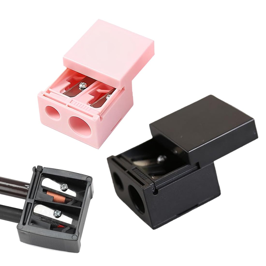 Taille Crayon Maquillage, 2 Pcs Taille Crayon à Sourcils Lèvres Yeux Eyeliner Trous Maquillage, à Double Trou, Accessoires de Maquillage et Outils, Fournitures d'étude, pour Crayons Jumbo et Standard