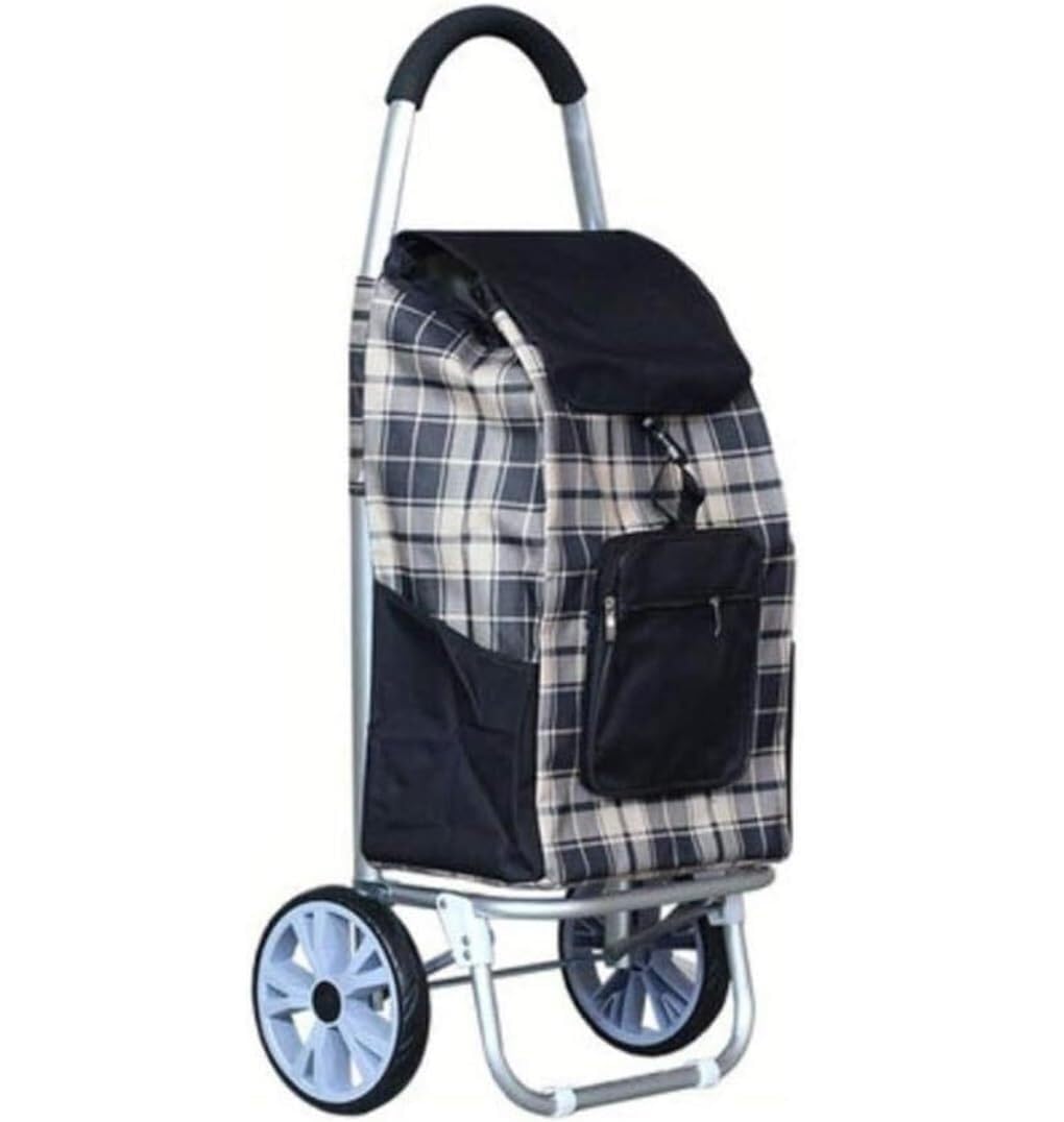 Folding Trolley Cart Shopping Tote Cart Trolley Foldable Grocery Folding Laundry Pull with Wheels Fabric Bag