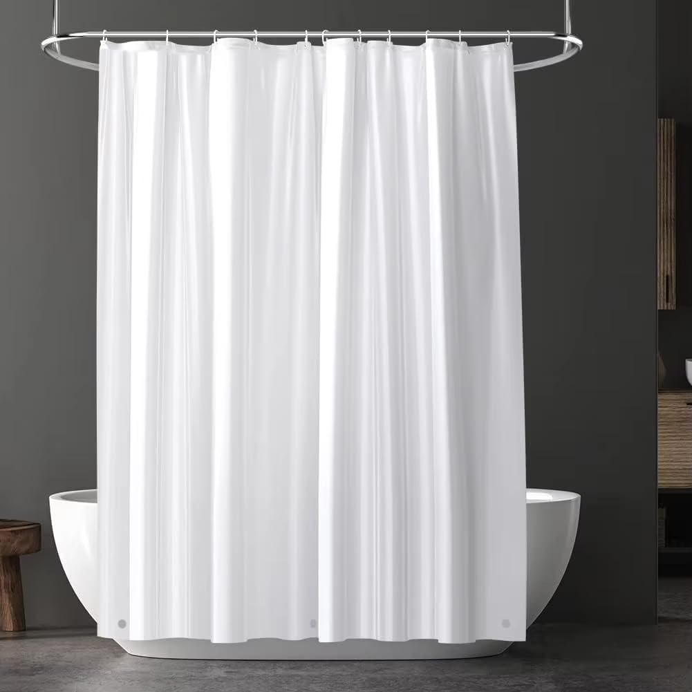 HNBFKD White Shower Curtain, Water and Mould Resistant Fabric Machine Washable, Bathroom Shower Curtain Waterproof with Plastic Hooks 200x200cm/(WxH)