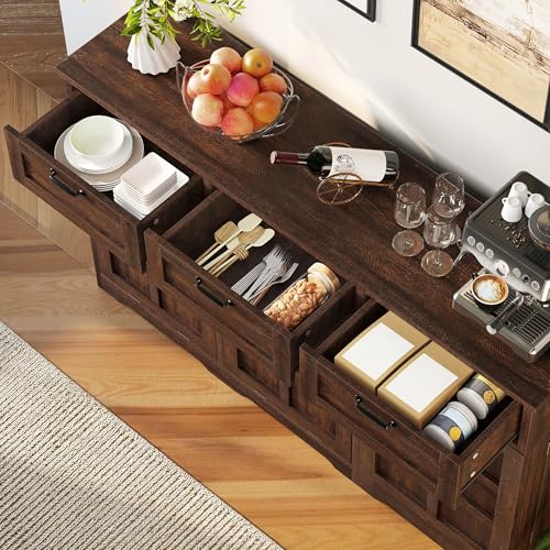 DWVO Double Tilt Out Trash Cabinet, 20 Gallon Laundry Hamper Cabinet with 3 Drawers and Adjustable Shelves, Hidden Trash Can Cabinets for Kitchen, Living Room, Brown Oak