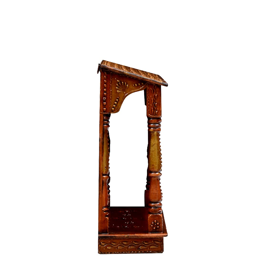 Medieval Arts Wooden Hanging Temple for Home | Wall Mount Pooja Mandir Hut Style | Small Wooden Mandir for Wall | Handcrafted Pooja Ghar |(Color: Copper,Size: 19 x 6 x16 inch) 2