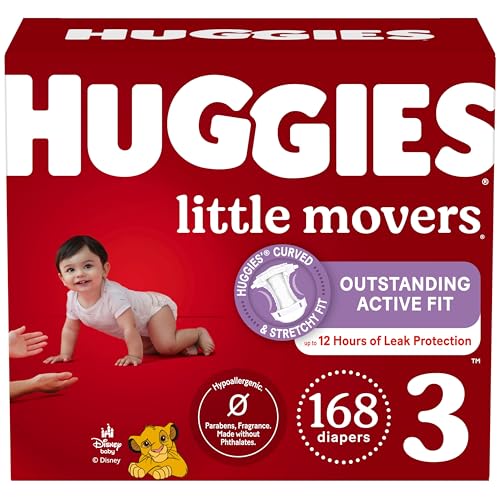 Image of Huggies Size 3 Diapers, Little Movers Baby Diapers, Size 3 (16-28 lbs), 168 Count (6 Packs of 28), Packaging May Vary